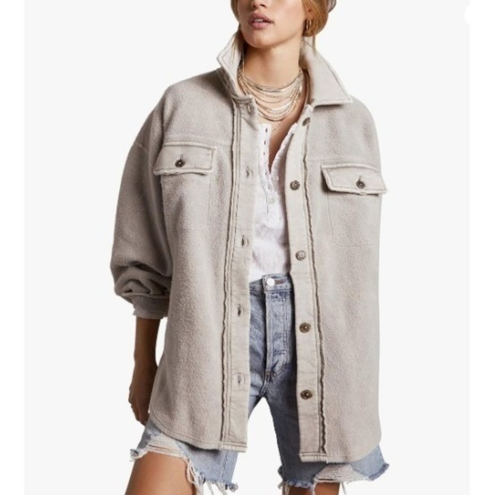 Free People Ruby Jacket Oversized Fleece Shacket Oatmeal Grey Womens Small